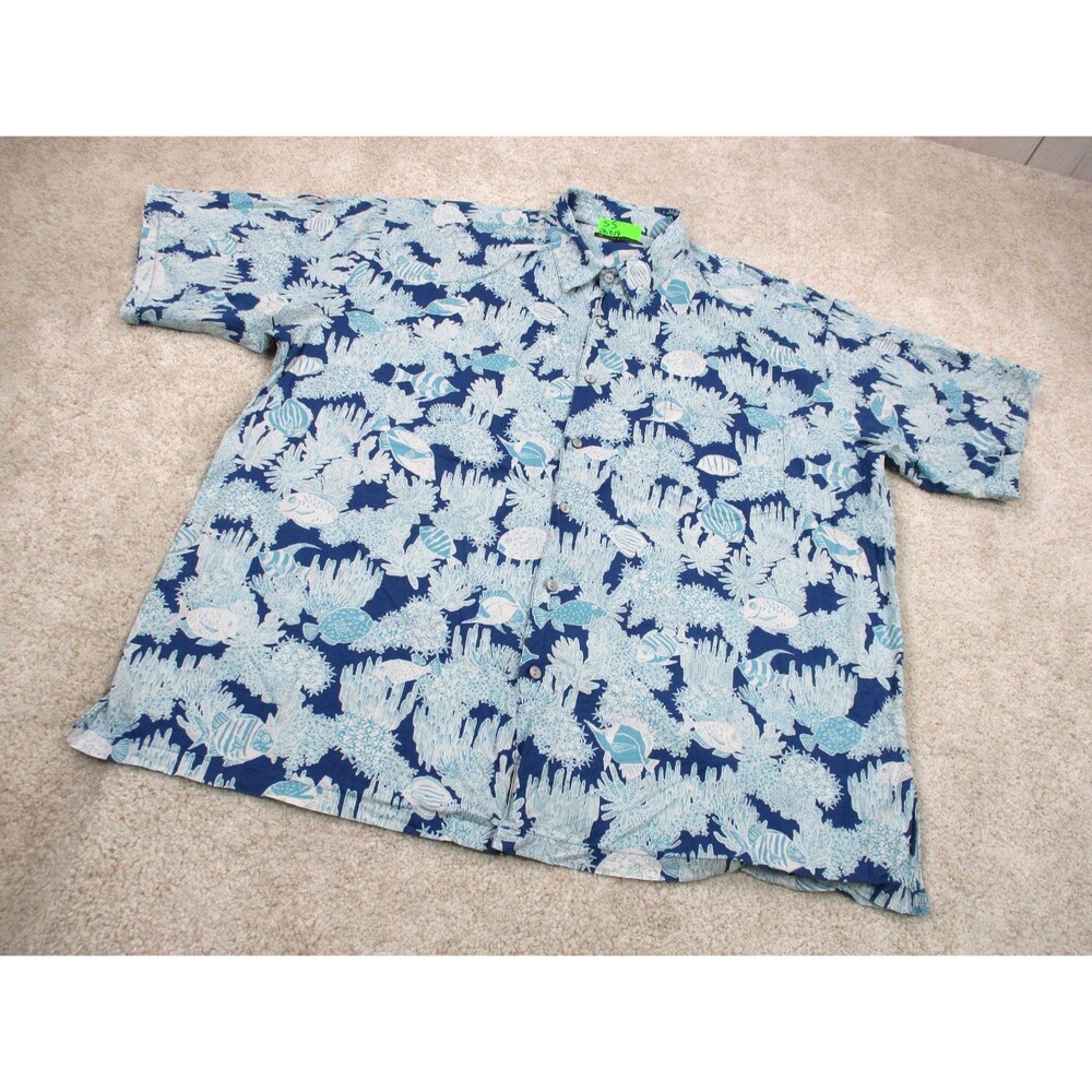 Tori Richard Shirt Men 2XL Blue Fish Coral Reef Hawaiian Cotton Lawn Button Up - Picture 2 of 10